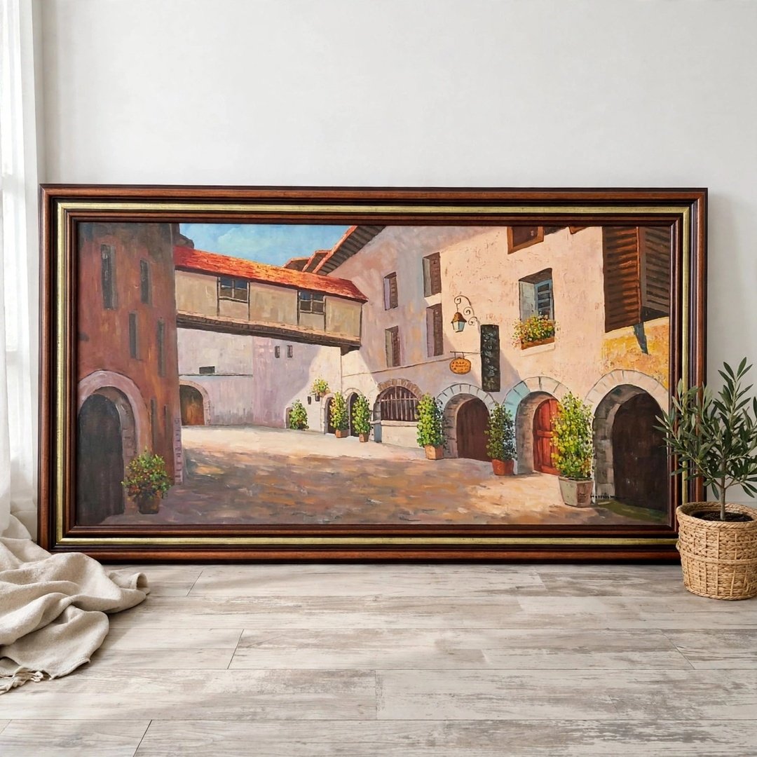 European Courtyard Oil Painting - Image 2