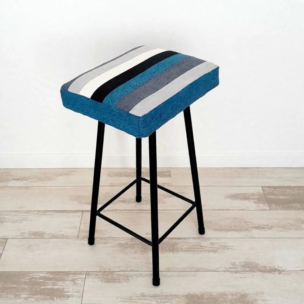 Upcycled Denim Industrial Iron Stool - Image 2