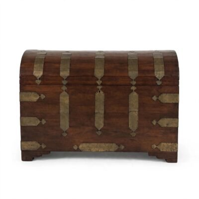 Vintage Domed Pine Chest with Brass Mounts